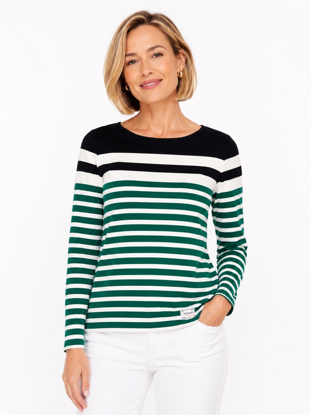 Talbots Green, Blue & White Striped Knit Top 100% Cotton